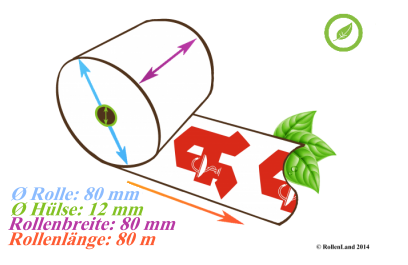 40 Thermorollen 80x80x12, 80 m, ohne Bisphenol-A (BPA), mit rotem Apotheken "A"