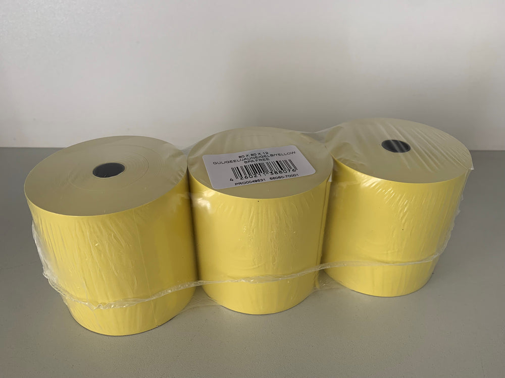 30 farbige Thermorollen 80x80x12, 78 m, 55g, ohne Bisphenol-A (BPA), gelb,