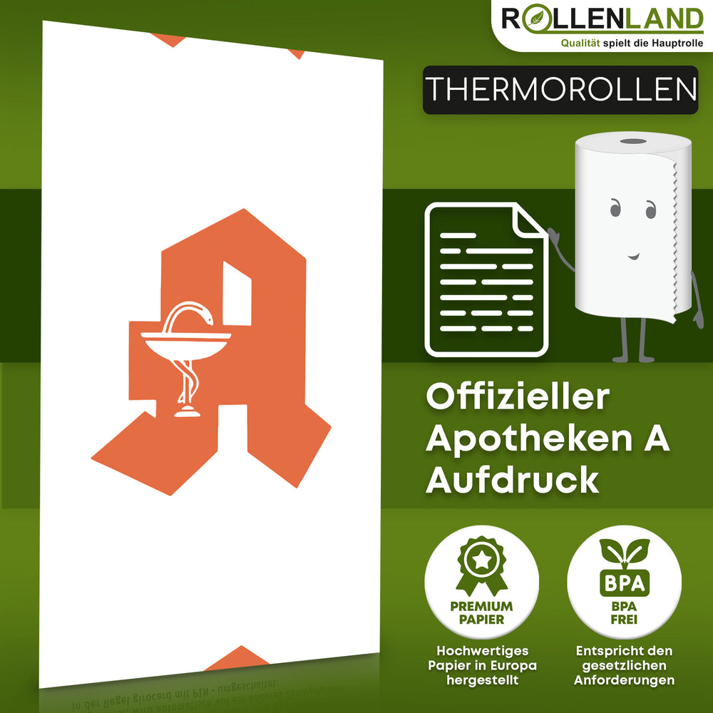 40 Thermorollen 80x80x12, 80 m, ohne Bisphenol-A (BPA), mit rotem Apotheken "A"