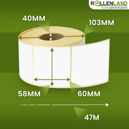 Thermoetiketten blanko 58x60x40, 47 m Lauflänge, 24 Rollen