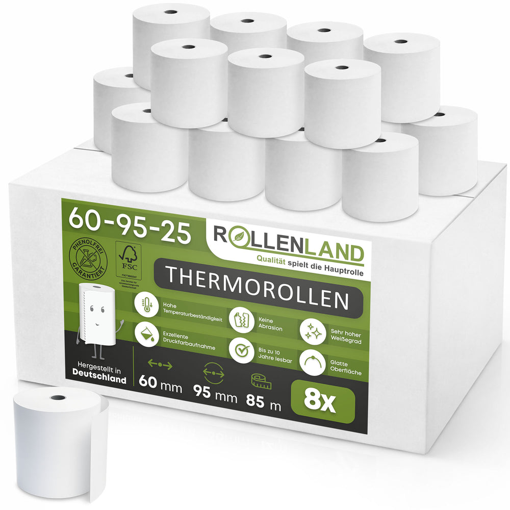 8 Thermorollen 60x95x25, 85 m, ohne Bisphenol-A (BPA)