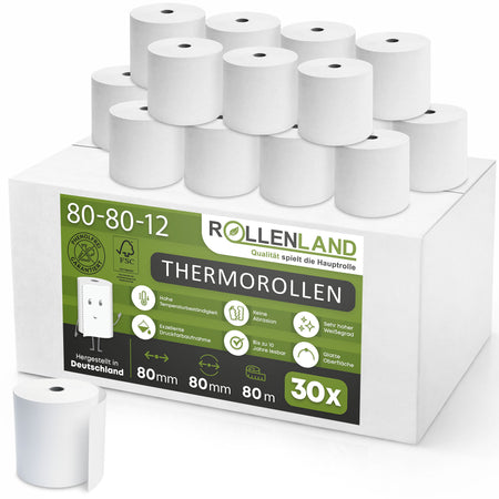 30 Thermorollen 80x80x12, 80 m ohne Bisphenol-A (BPA)