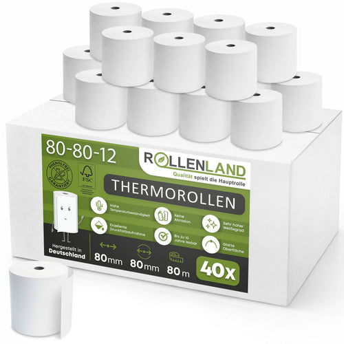 Karton mit 40 Thermorollen 80x80x12, 80 m mit Bewirtungsbeleg, ohne Bisphenol-A (BPA)