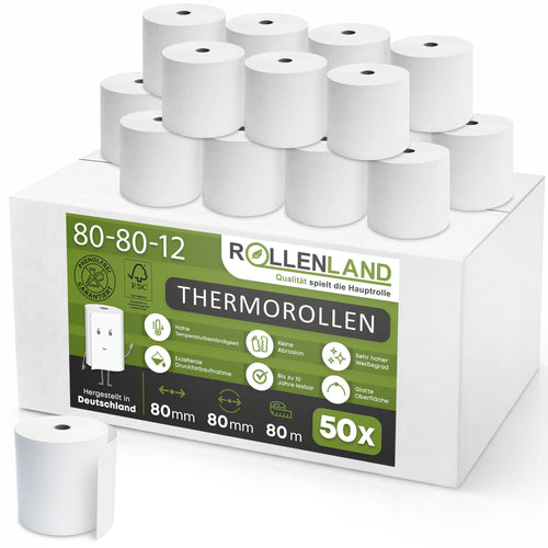 Karton mit 50 Thermorollen 80x80x12, 80 m ohne Phenol (BPA,BPC,BPS) - Rollimotiv
