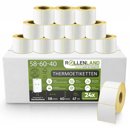 Thermoetiketten blanko 58x60x40, 47 m Lauflänge, 24 Rollen