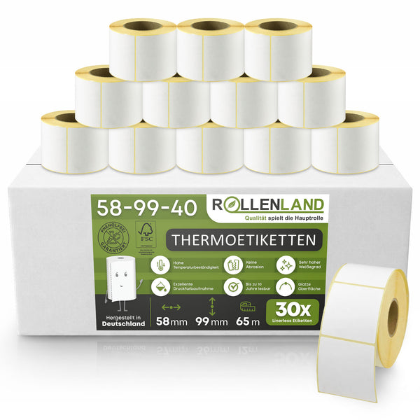 Thermoetiketten Linerless 58x99x40, 65 m, 30 Rollen