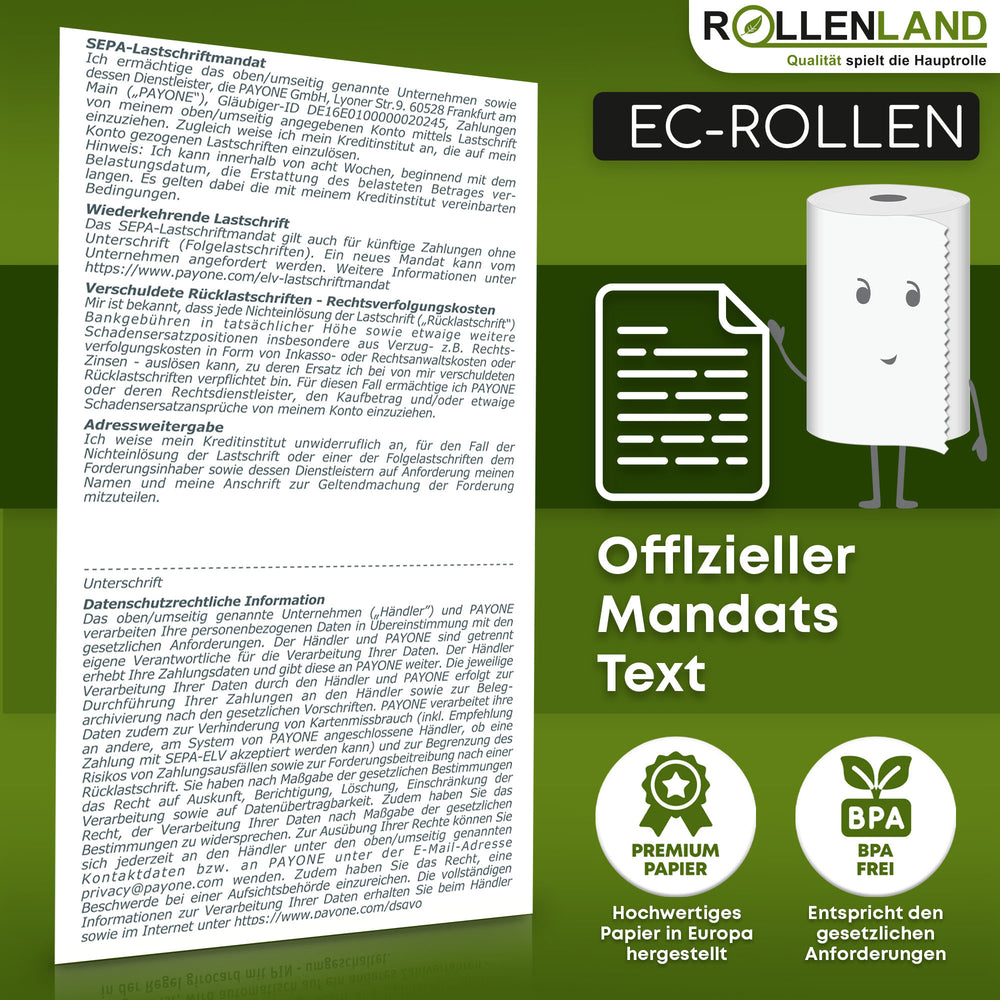 20 EC-Rollen 57x30x12, 10 m, ohne BPA, mit PAYONE Lastschrift-Aufdr.
