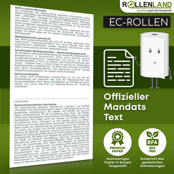 20 EC-Rollen 57x30x12, 10 m, ohne BPA, mit PAYONE Lastschrift-Aufdr.